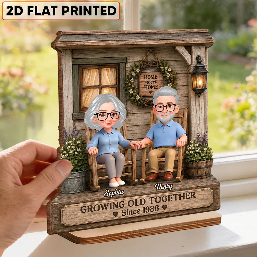 Eternal Love Couple Growing Old Together - Personalized Wooden Plaque - Anniversary Gift For Couple