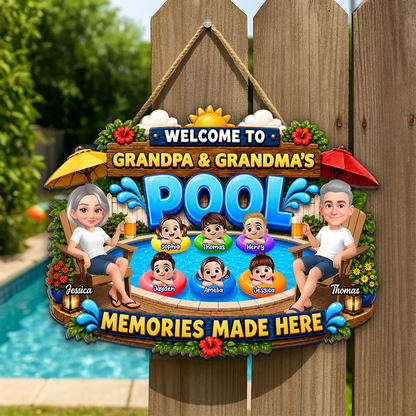 Welcome To Grandma Grandpa Pool Summer - Personalized Wood Sign - Gift For Grandparents, Summer Decoration