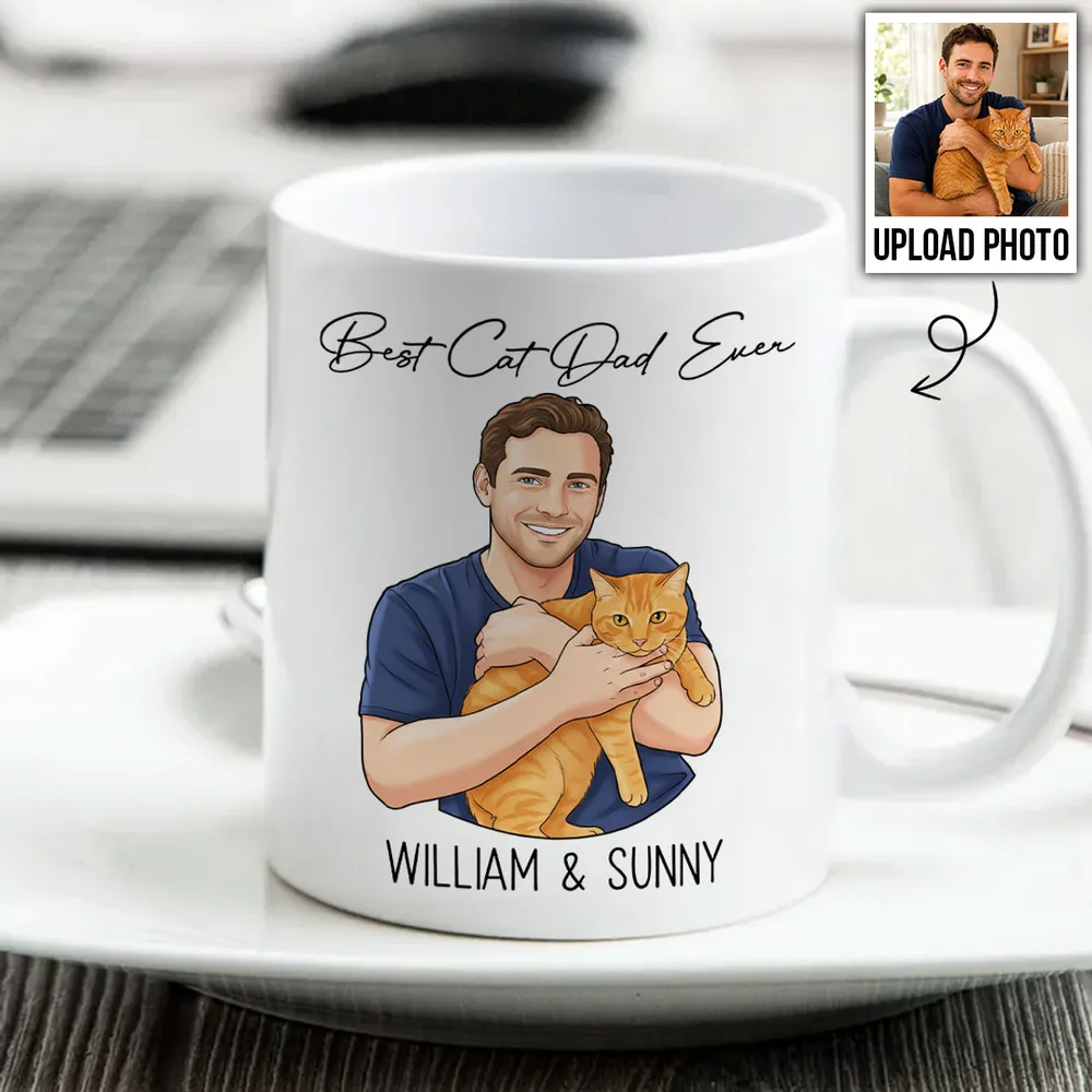 Portrait Color Drawing Style Best Dog Cat Pet Dad Ever - Personalized Mug - Father's Day Gift For Dog Dad, Cat Dad