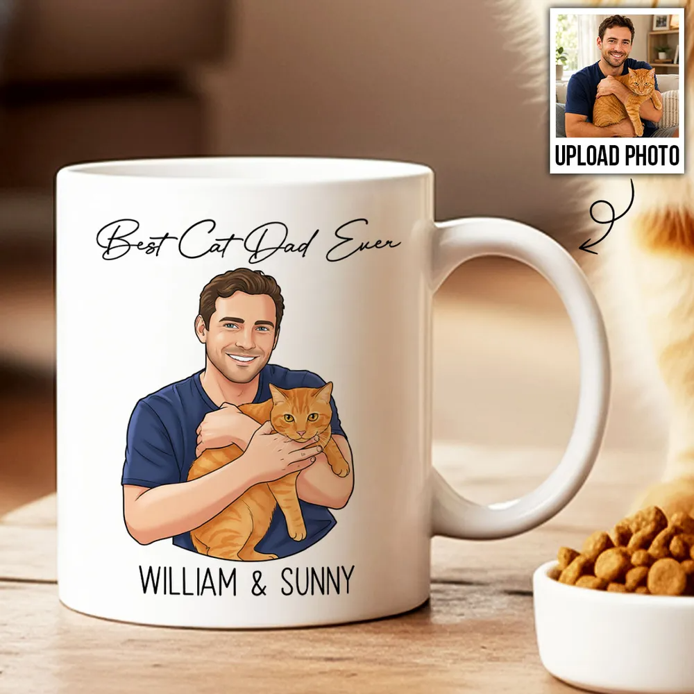 Portrait Color Drawing Style Best Dog Cat Pet Dad Ever - Personalized Mug - Father's Day Gift For Dog Dad, Cat Dad