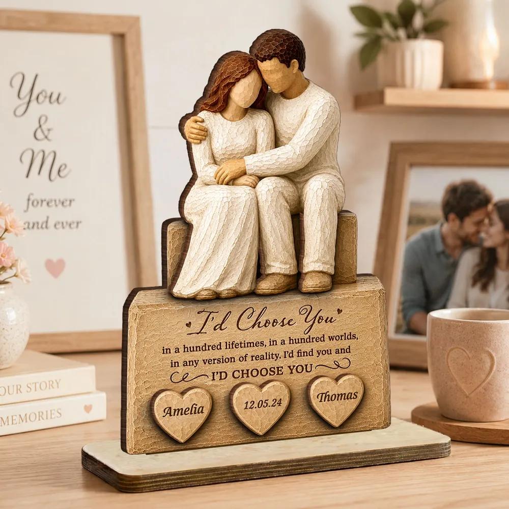 I'd Choose You Husband and Wife Couple - Personalized Wooden Plaque - Heartfelt Anniversary Gift for Her, for Him