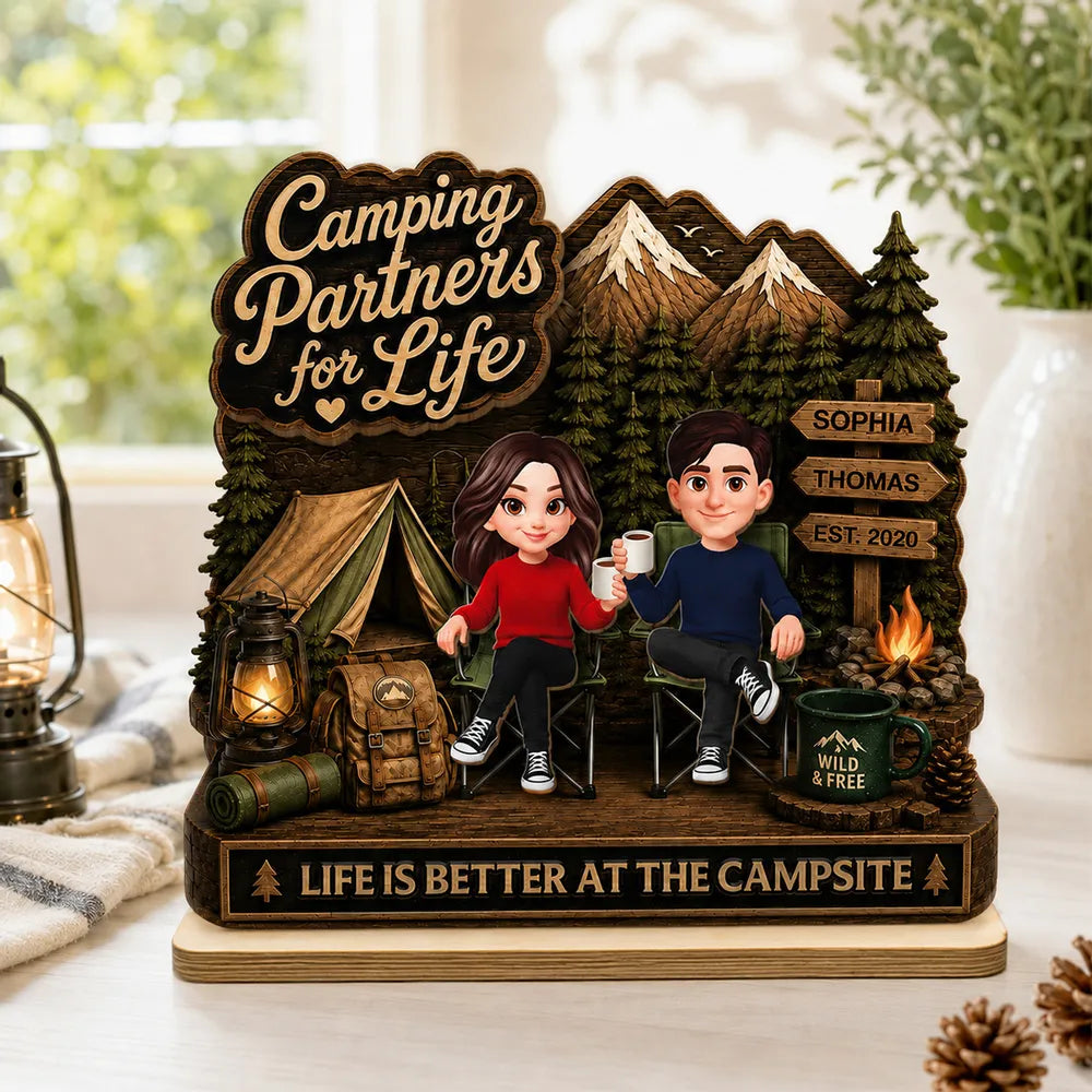 Camping Partners For Life 2D Flat - Personalized Wooden Plaque