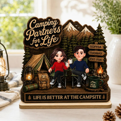 Camping Partners For Life 2D Flat - Personalized Wooden Plaque