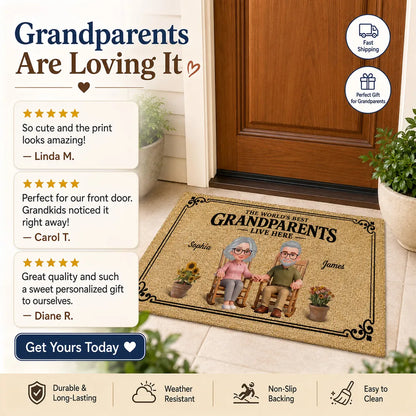 World's Best Grandparents Live Here - Personalized Doormat - Home Decor Gift, Grandkids Welcome Decorations