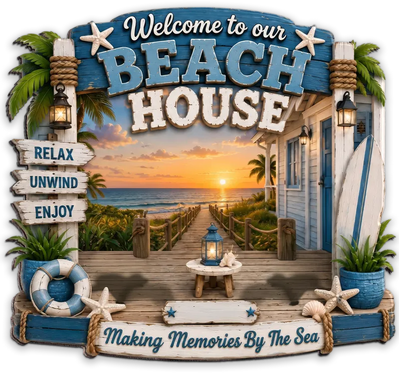 Welcome To Our Beach House - Personalized Wood Sign - Gift For Couple, Summer Decoration