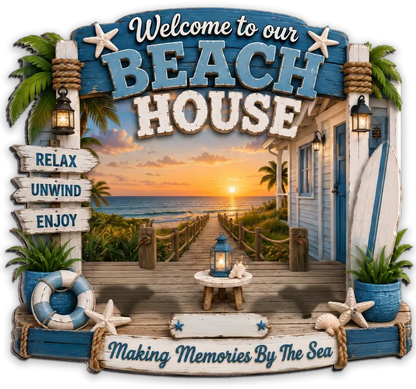 Welcome To Our Beach House - Personalized Wood Sign - Gift For Couple, Summer Decoration