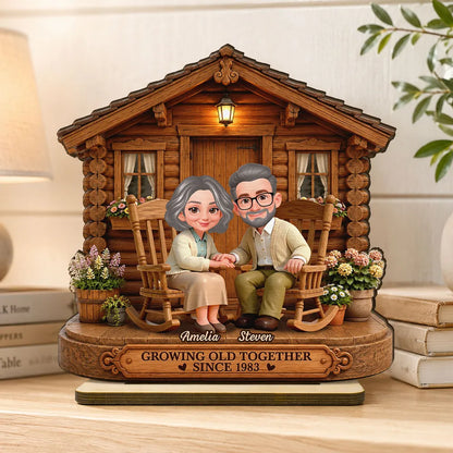 Eternal Love Couple Growing Old Together Cabin Wood House - Personalized Wooden Plaque - Anniversary Gift For Couple