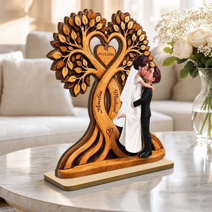 Wedding Couple Heart Tree - Personalized Wooden Plaque - Wedding Anniversary Gift, Rustic Wedding Gifts