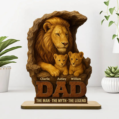 Lion Dad And Kids Personalized Standing Wooden Plaque, Unique Father's Day Gift For Dad