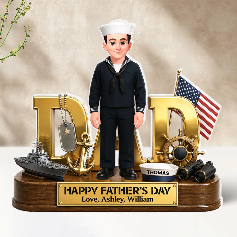 Proud American Navy Dad You Are Our Hero - Personalized Acrylic Block Plaque - Father's Day Gift For Dad