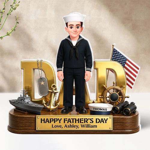 Proud American Navy Dad You Are Our Hero - Personalized Acrylic Block Plaque - Father's Day Gift For Dad