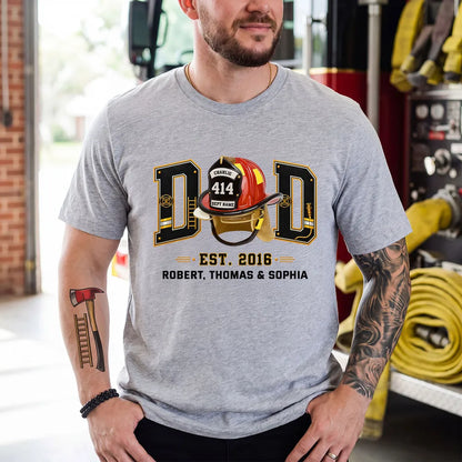 Proud Firefighter Dad Firefighter Helmet - Personalized Shirt - Father's Day Gift For Dad, Husband