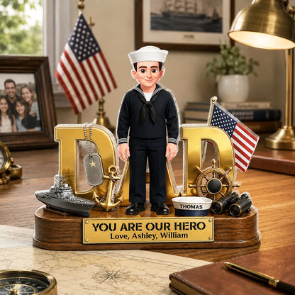 Proud American Navy Dad You Are Our Hero - Personalized Acrylic Block Plaque - Father's Day Gift For Dad