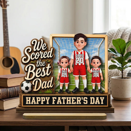 We Scored The Best Dad Dad & Kids In Goal 2D Flat - Personalized  Wooden Plaque - Father's Day Gift For Soccer Dad, UK Football Dad