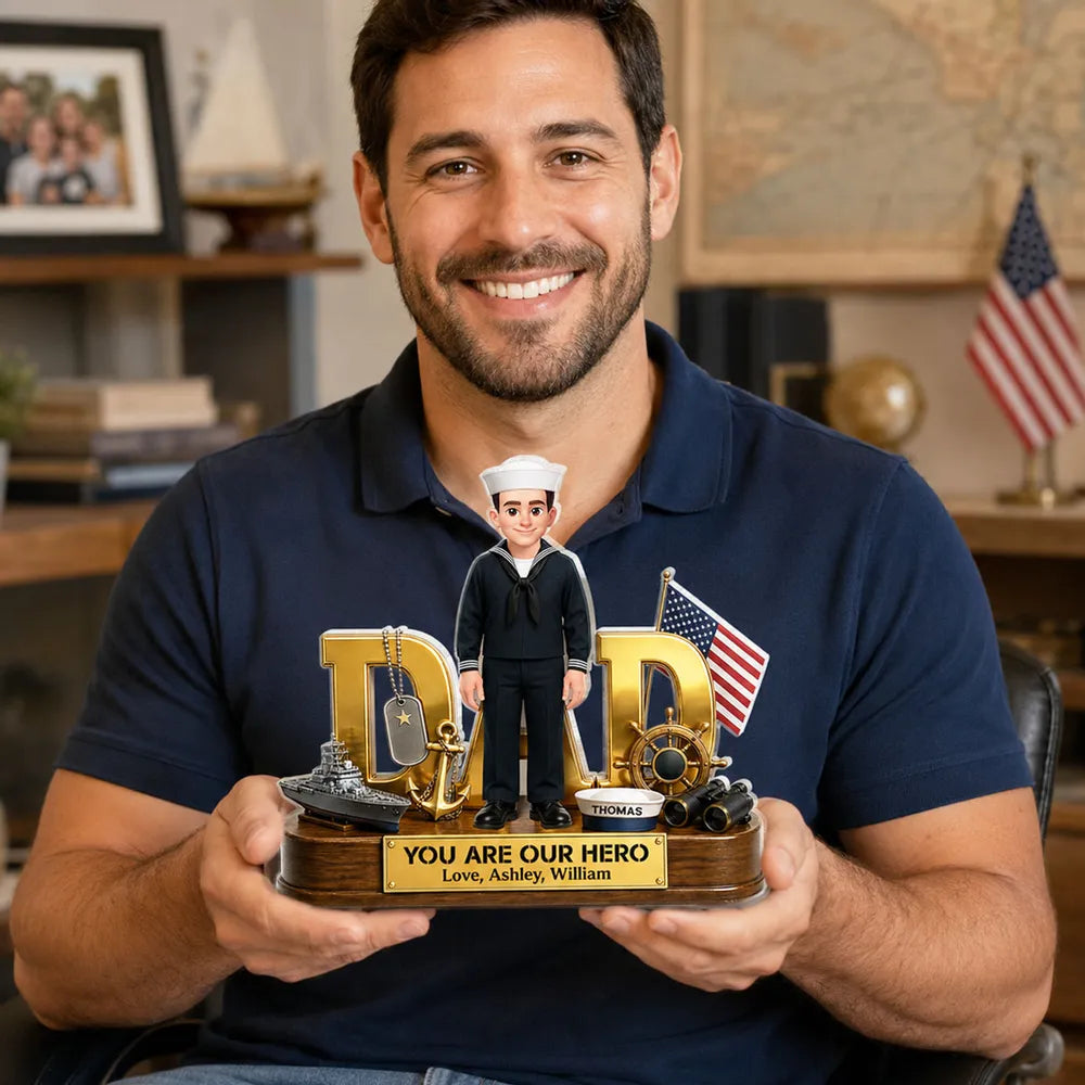Proud American Navy Dad You Are Our Hero - Personalized Acrylic Block Plaque - Father's Day Gift For Dad