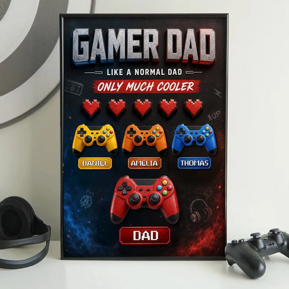 Gamer Dad Much Cooler - Personalized Poster - Father's Day Gift for Gamer Dad, Husband