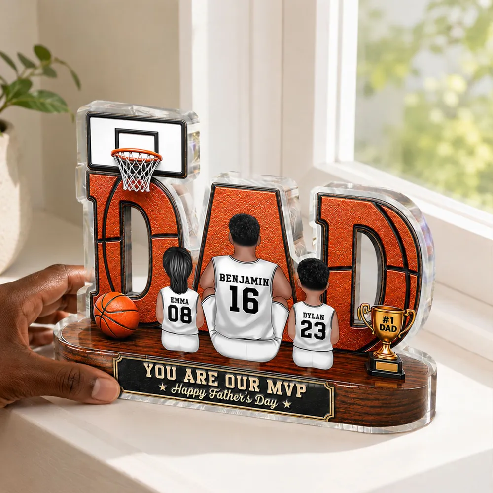 Basketball Dad Legend Daddy's Dream Team 2D Flat Printed- Personalized Acrylic Block Plaque - Father's Day Gift For Dad, Husband, Basketball Fans
