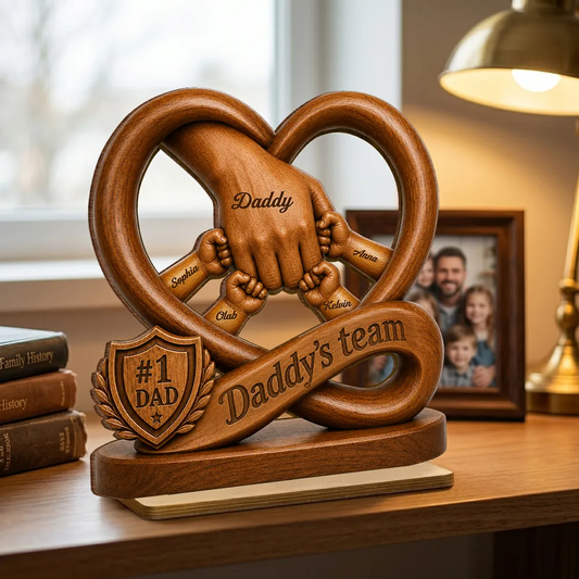 Daddy's Dream Team Fist Bump - Personalized Wooden Plaque - Father's Day Gift for Dad, Husband