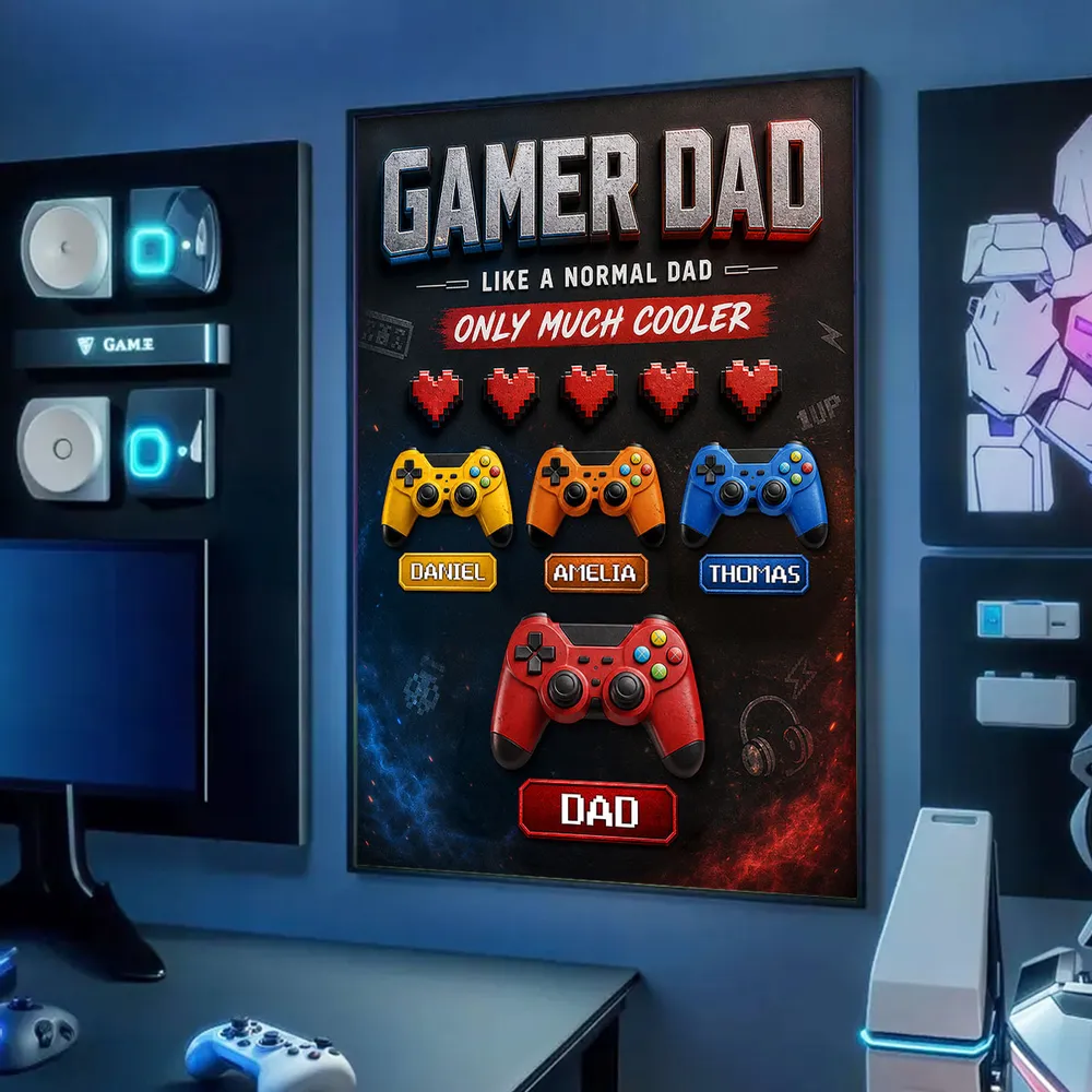 Gamer Dad Much Cooler - Personalized Poster - Father's Day Gift for Gamer Dad, Husband
