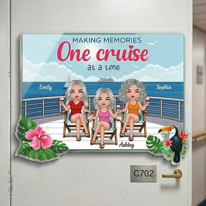 We're In Cruise Mode Besties Sitting Cruise Deck - Personalized Cruise Cabin Door Magnet