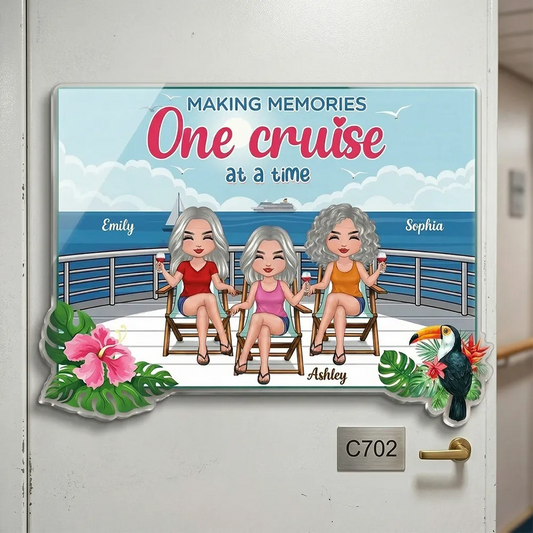 We're In Cruise Mode Besties Sitting Cruise Deck - Personalized Cruise Cabin Door Magnet