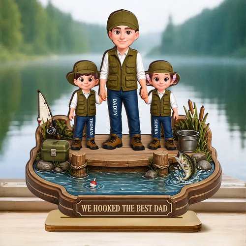 Dad's Little Fishing Partners - Personalized Wooden Plaque - Heartfelt Gift For Fishing Dad, Gift For Husband