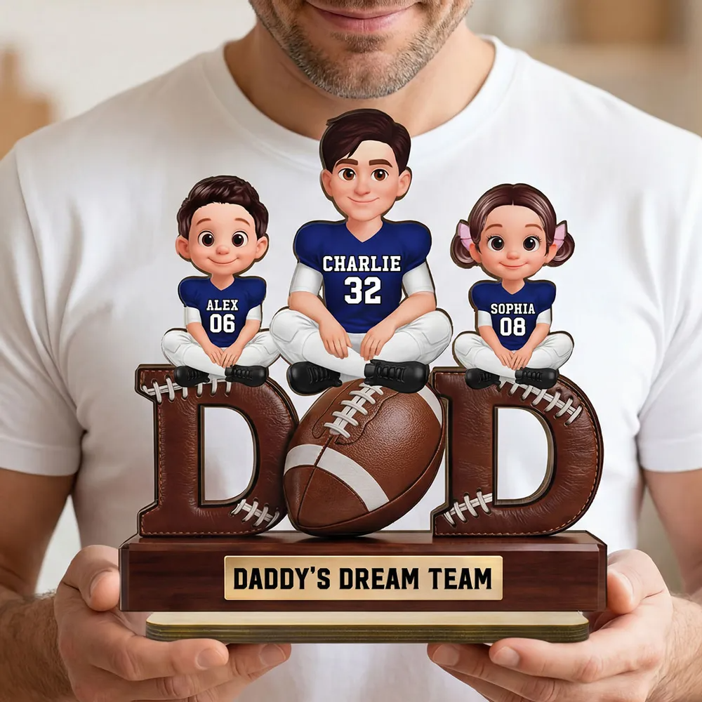 American Football Daddy's Dream Team - Personalized Wooden Plaque - Father's Day Gift For Dad