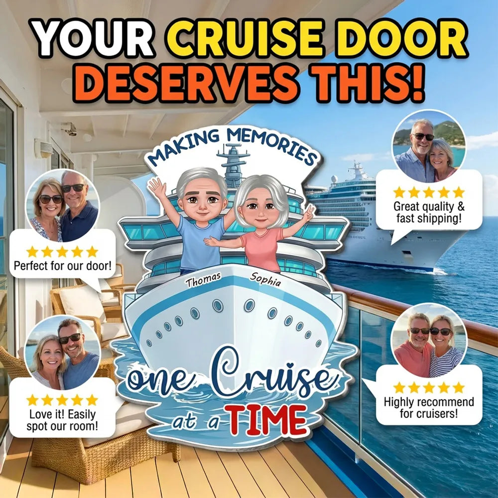 Making Memories One Cruise At A Time Happy Couple - Personalized Cruise Ship Door Magnet - Cruise Trip Keepsake