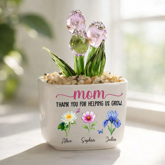 Thank You For Helping Me Grow - Personalized Custom Glass Everlasting Tulips