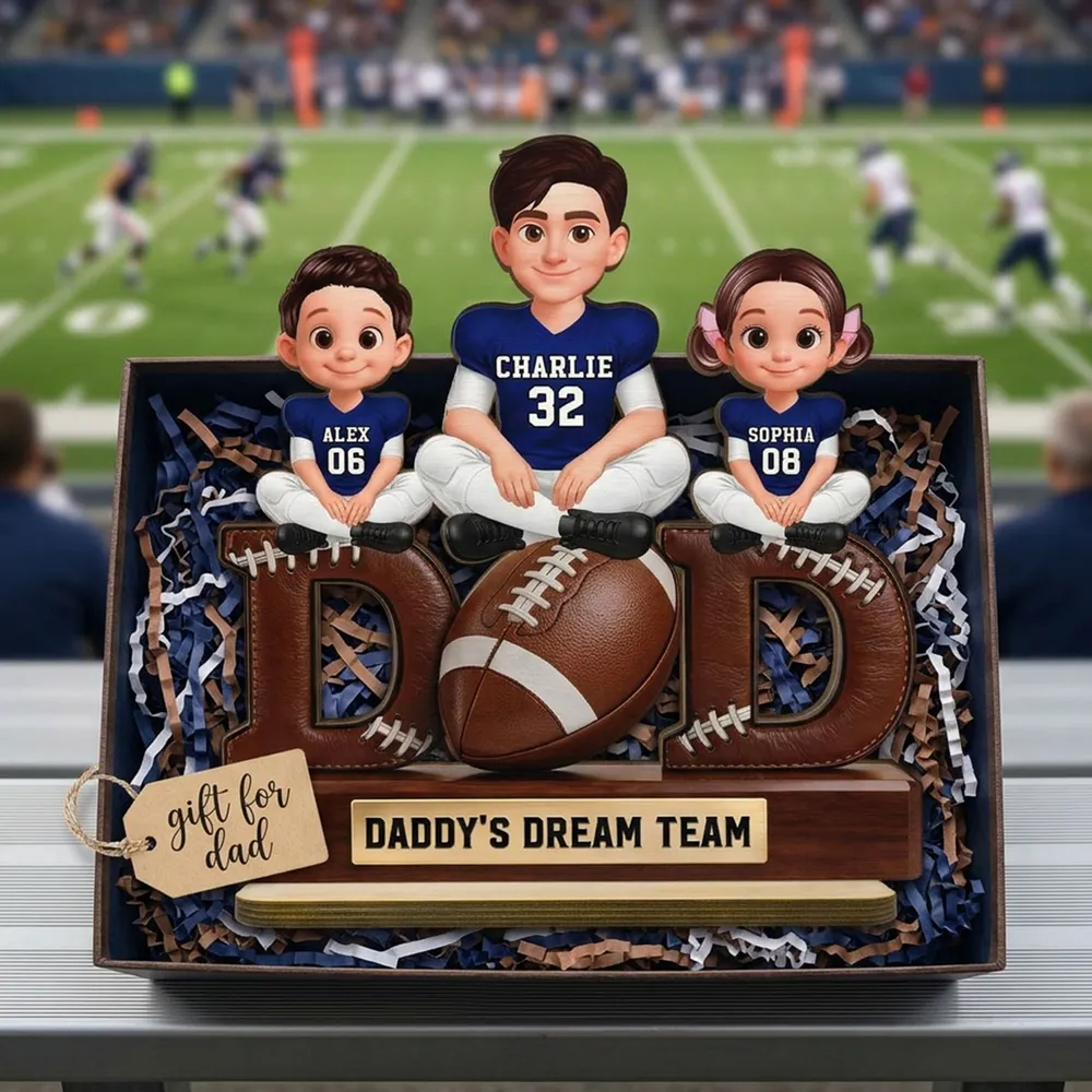 American Football Daddy's Dream Team - Personalized Wooden Plaque - Father's Day Gift For Dad
