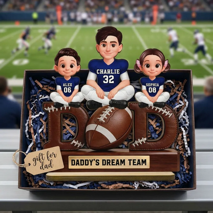 American Football Daddy's Dream Team - Personalized Wooden Plaque - Father's Day Gift For Dad