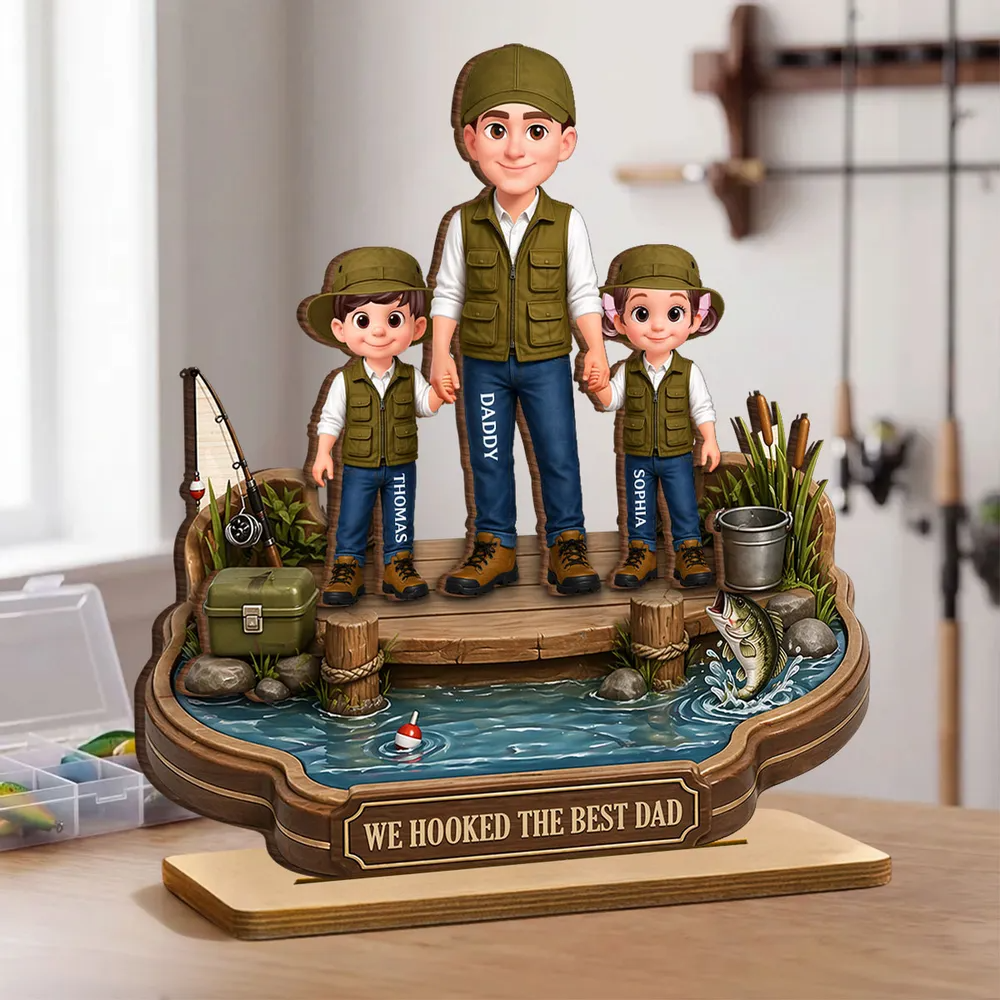 Dad's Little Fishing Partners - Personalized Wooden Plaque - Heartfelt Gift For Fishing Dad, Gift For Husband