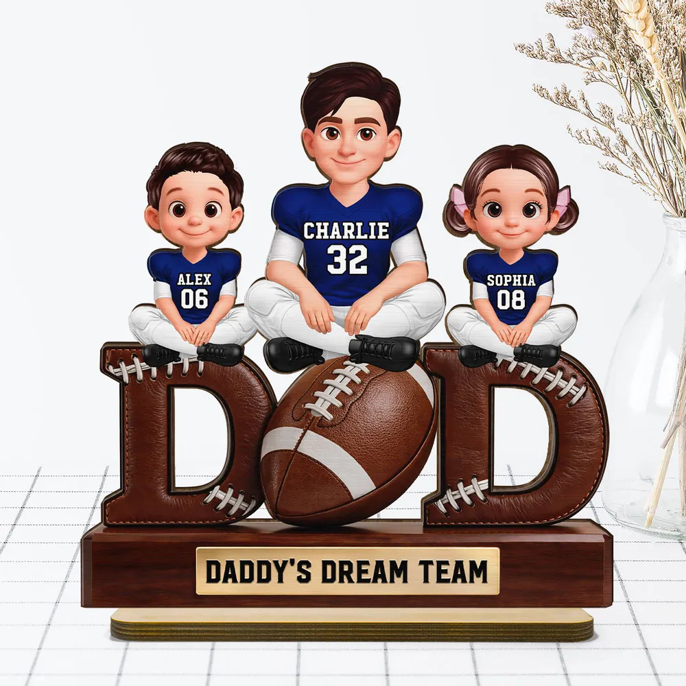 American Football Daddy's Dream Team - Personalized Wooden Plaque - Father's Day Gift For Dad