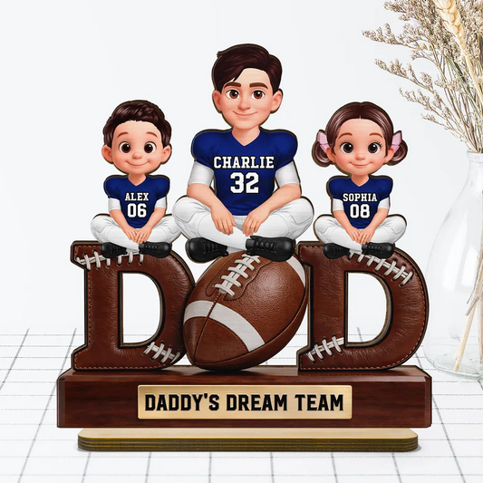 American Football Daddy's Dream Team - Personalized Wooden Plaque - Father's Day Gift For Dad