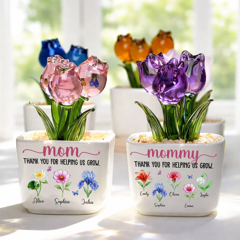Thank You For Helping Me Grow - Personalized Custom Glass Everlasting Tulips