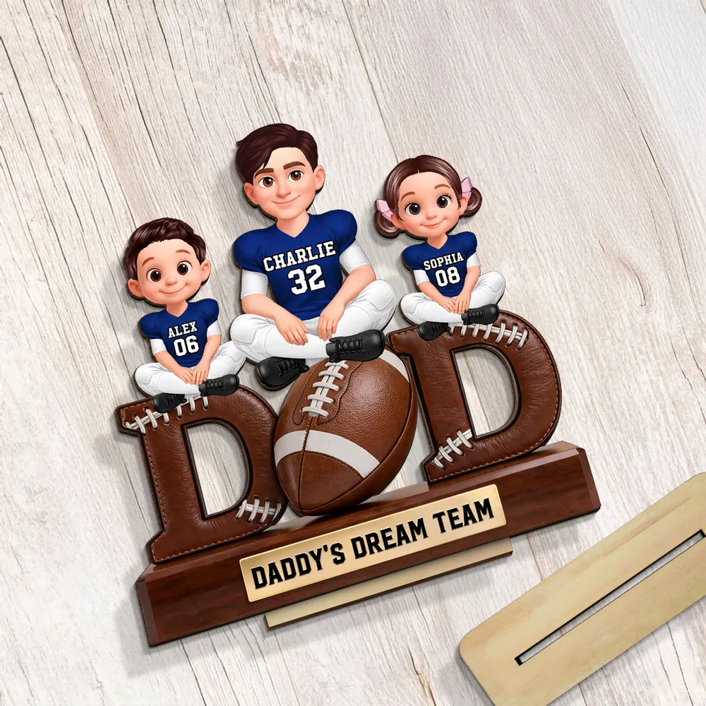 American Football Daddy's Dream Team - Personalized Wooden Plaque - Father's Day Gift For Dad