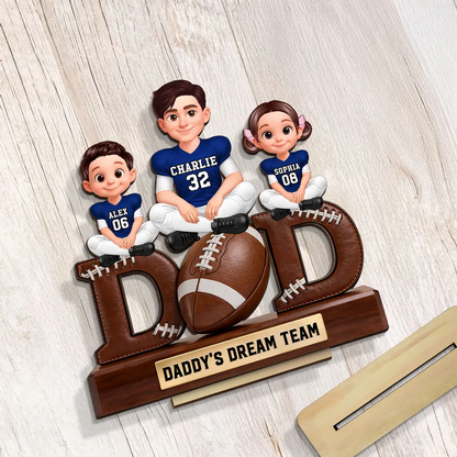 American Football Daddy's Dream Team - Personalized Wooden Plaque - Father's Day Gift For Dad