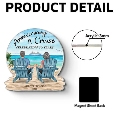 Celebrating Anniversary Couple Back View At The Beach - Personalized Cruise Cabin Door Magnet - Anniversary Cruise Keepsake