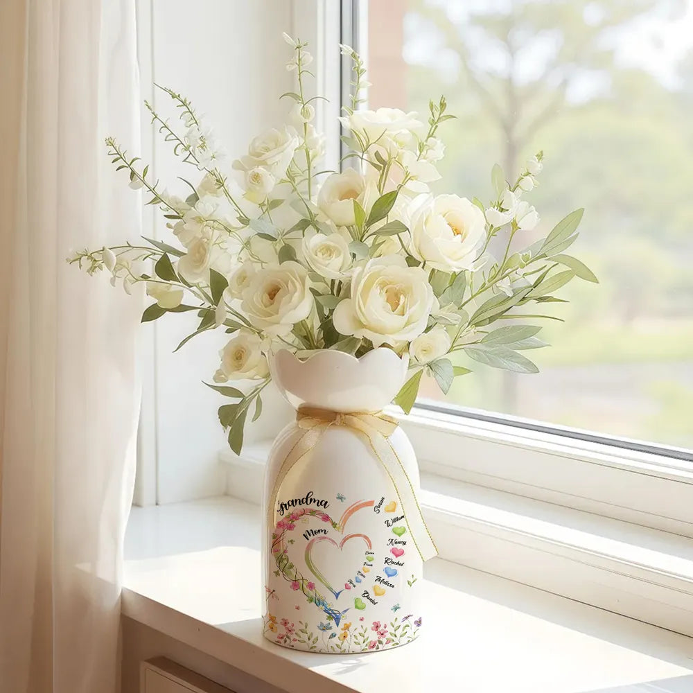 Grandma Heart - Personalized Custom Ribbon Tie Flower Vase