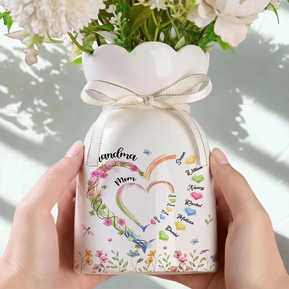 Grandma Heart - Personalized Custom Ribbon Tie Flower Vase