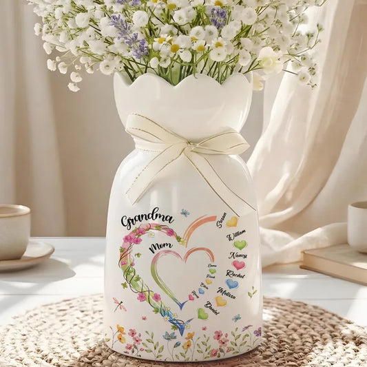 Grandma Heart - Personalized Custom Ribbon Tie Flower Vase