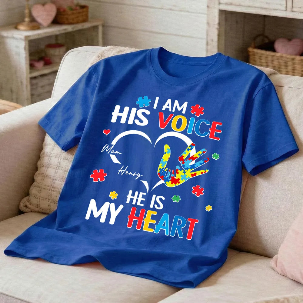 I'm His Voice He's My Heart Autism - Personalized Shirt - Autism Awareness Shirt