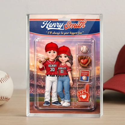 Baseball Couple I'll Always Be Your Biggest Fan Custom Action Figure - Personalized Acrylic Block Plaque - Sentimental Gift for Him