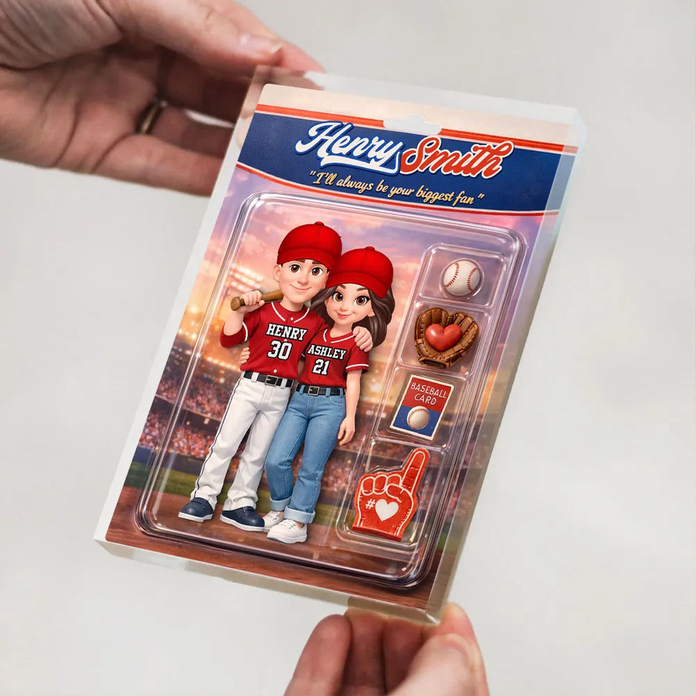 Baseball Couple I'll Always Be Your Biggest Fan Custom Action Figure - Personalized Acrylic Block Plaque - Sentimental Gift for Him