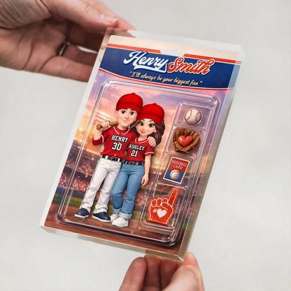 Baseball Couple I'll Always Be Your Biggest Fan Custom Action Figure - Personalized Acrylic Block Plaque - Sentimental Gift for Him