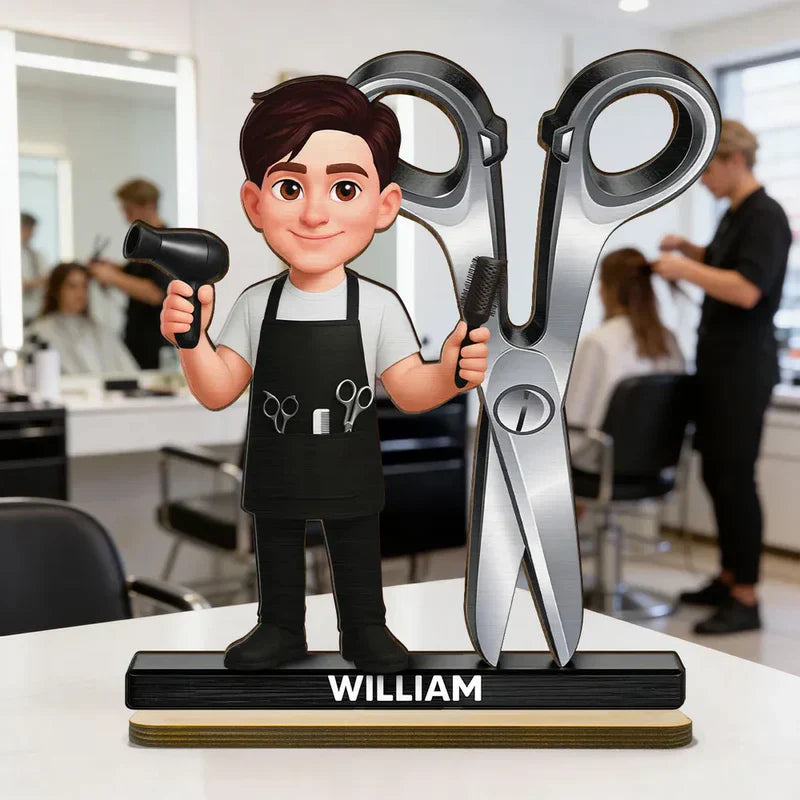 Wooden Plaque Hairdresser Cartoon With Scissors Salon Decor A Unique Creative Gift For Hairstylists