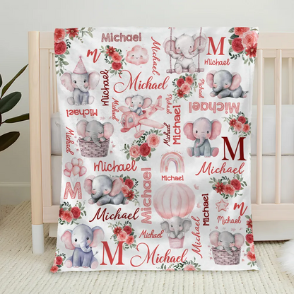 Elephant Love - Personalized Custom Fleece Blanket