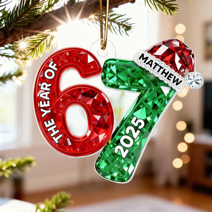 3D Shining Effect 67 Six Seven 2025 Slang Christmas - Personalized Acrylic Ornament - Funny Christmas Gift For Teen, Grandkid, Gen Alpha