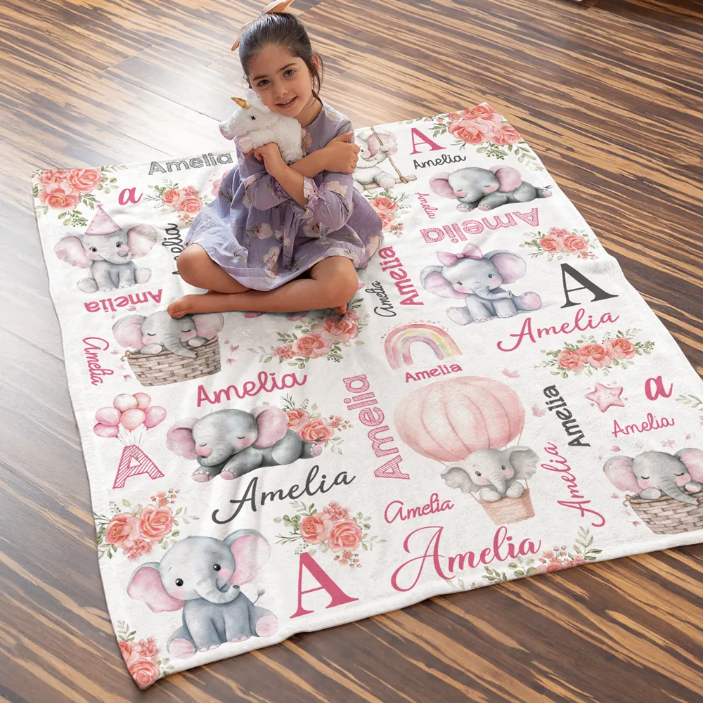Elephant Love - Personalized Custom Fleece Blanket