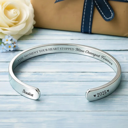 The Moment Your Heart Stopped Mine Changed Forever - Personalized Custom Bracelet Cuff